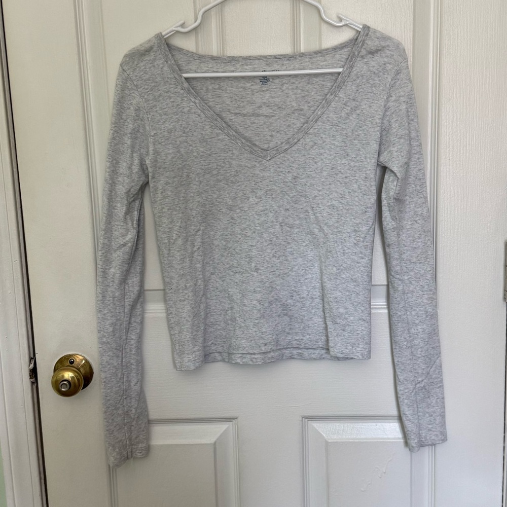 Grey Brandy Melville V Neck Long Sleeve